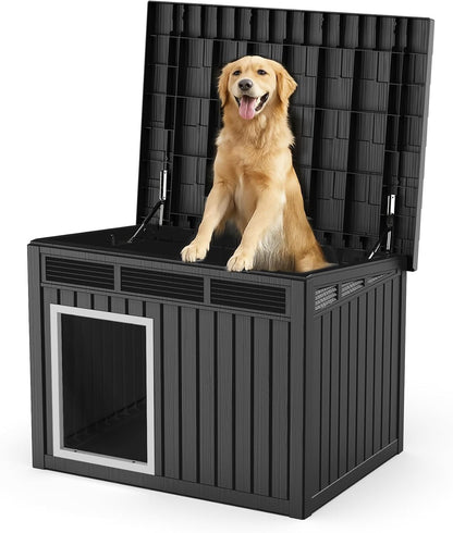 Dog House Indoor Outdoor,Resin Waterproof Puppy Shelter with Air Vents and Elevated Floor,Air Rod