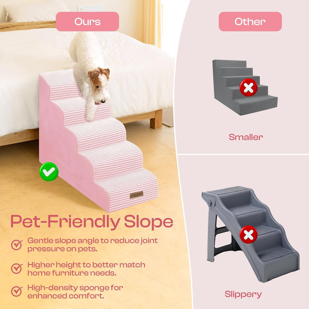 Curved Dog Stairs for High Bed Up to 26", 5-Step Dog Ramp for Small Dogs with Washable Cover