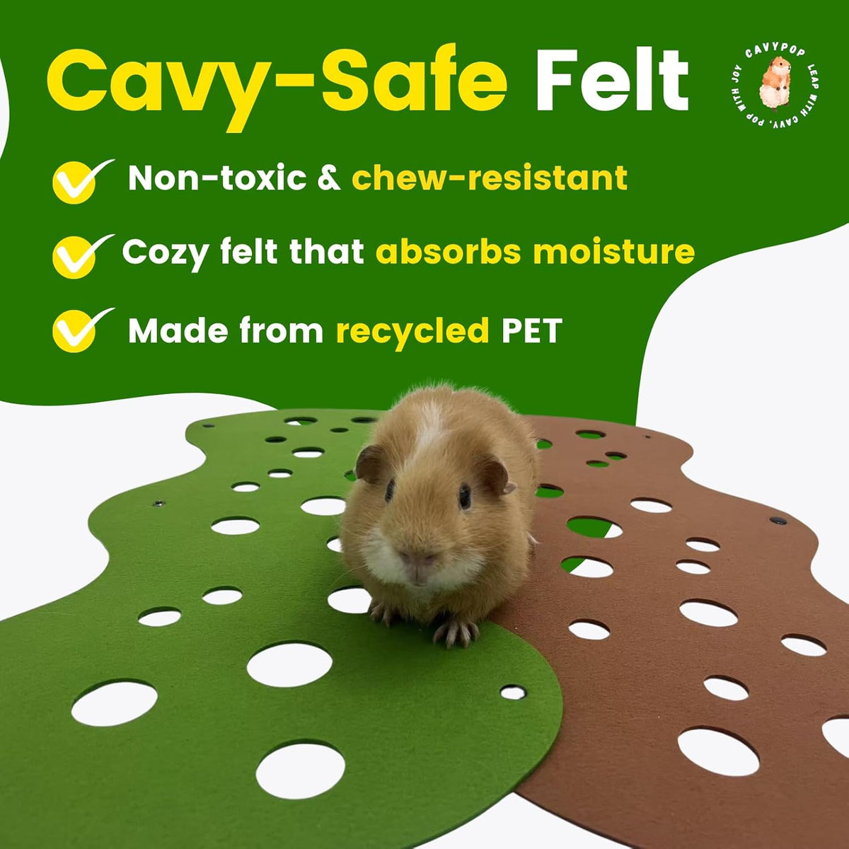 Guinea Pig Tunnels, Foldable Fleece Hideout Beds with Cheese-Hole Design, 2 Pack Modular Tunnel Set