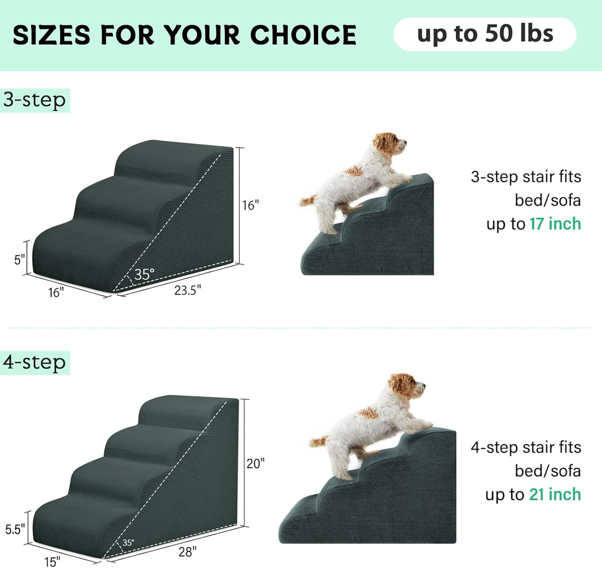 Dog Stairs Steps for High Bed, 4 Steps Pet Steps for Small Dogs Non-Slip Removable Washable Cover