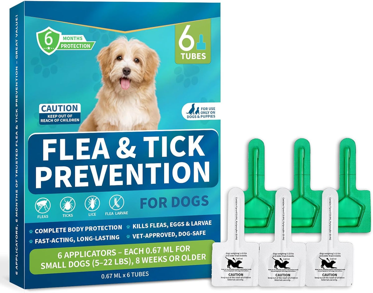 Flea and Tick Prevention for Small Dogs, 6-Month Supply Dog Flea and Tick Treatment Drops, Topical