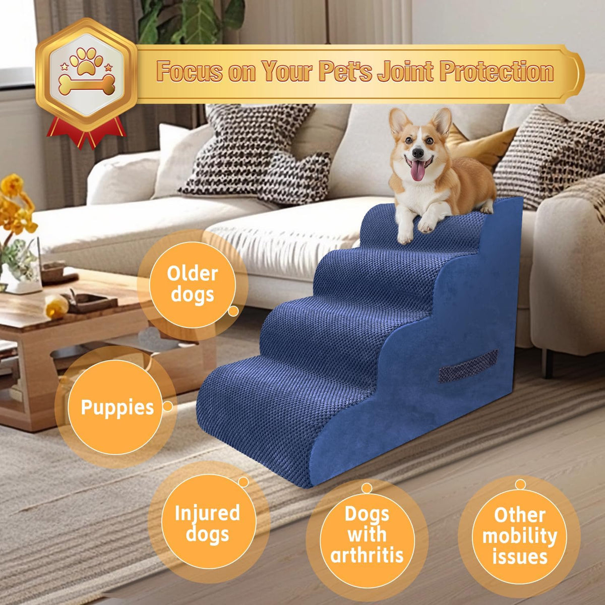 PAWSCART Dog Stairs for Small Dogs and Cats, 4-Step Dog Steps for Bed, 19.6" H Pet Stairs for High