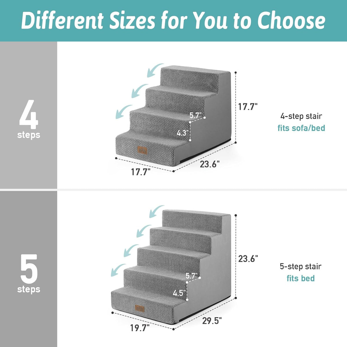 Dog Stairs for Small Dogs, 5 Tier Wider Pet Stairs for High Beds, 23.6" H Non-Slip Dog Steps for