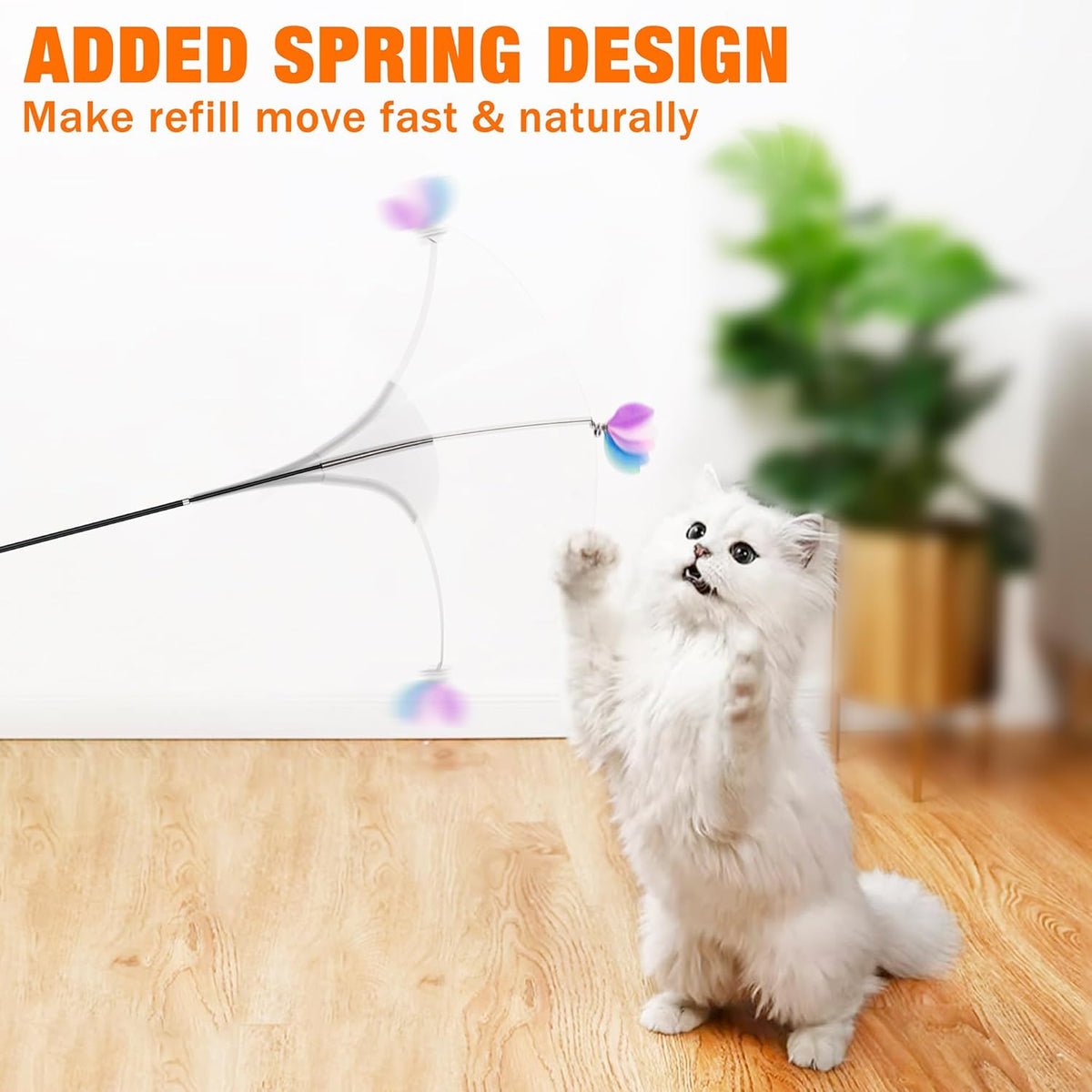 JXFUKAL 2025 Latest Cat Toys, 2 in 1 Spring Cat Wand Toy with 2PCS Ultra-Long Cat Teaser, 4PCS