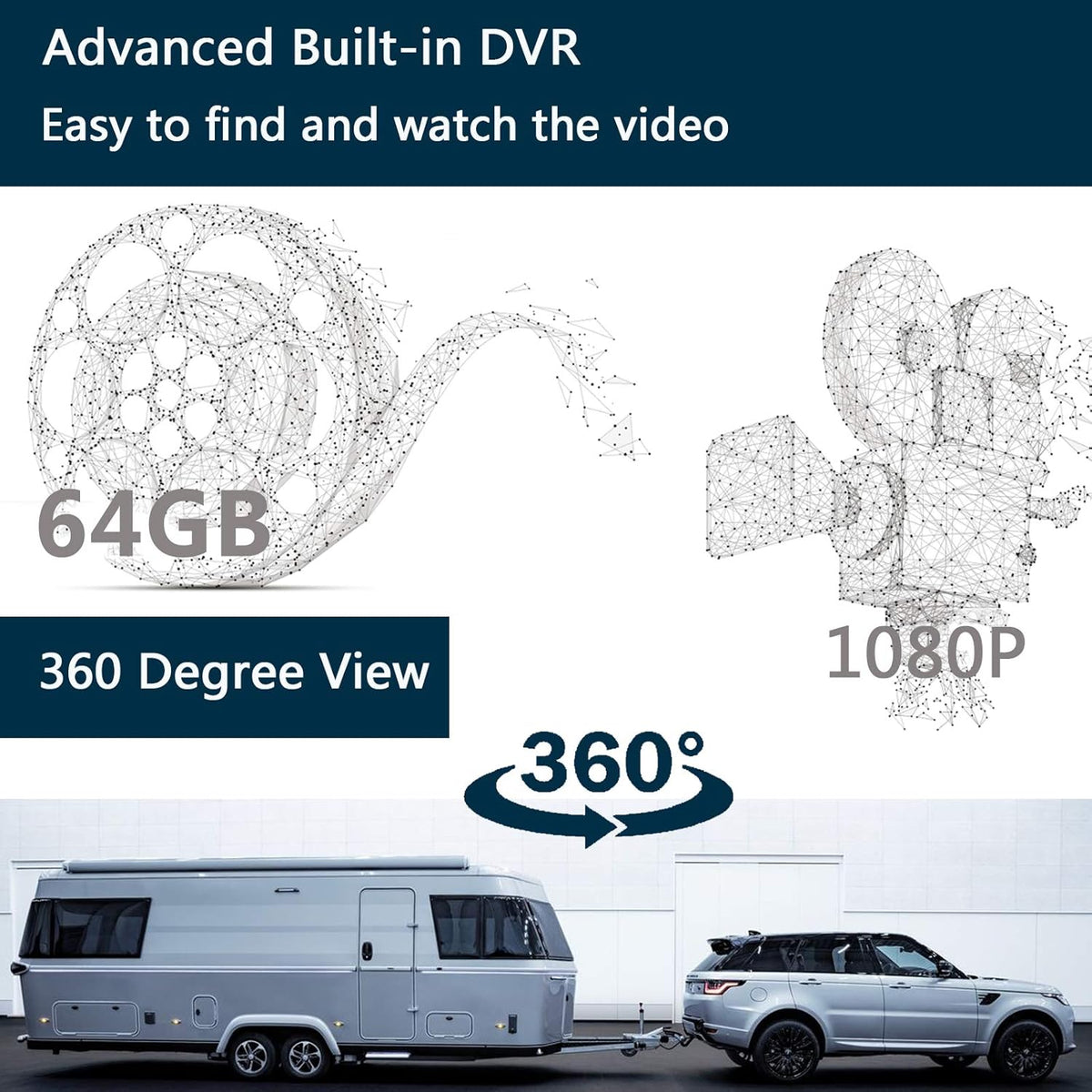 10.1" 1080P Backup Camera Monitor & Built-in DVR for RV Truck Trailer Rear Side Front Reversing