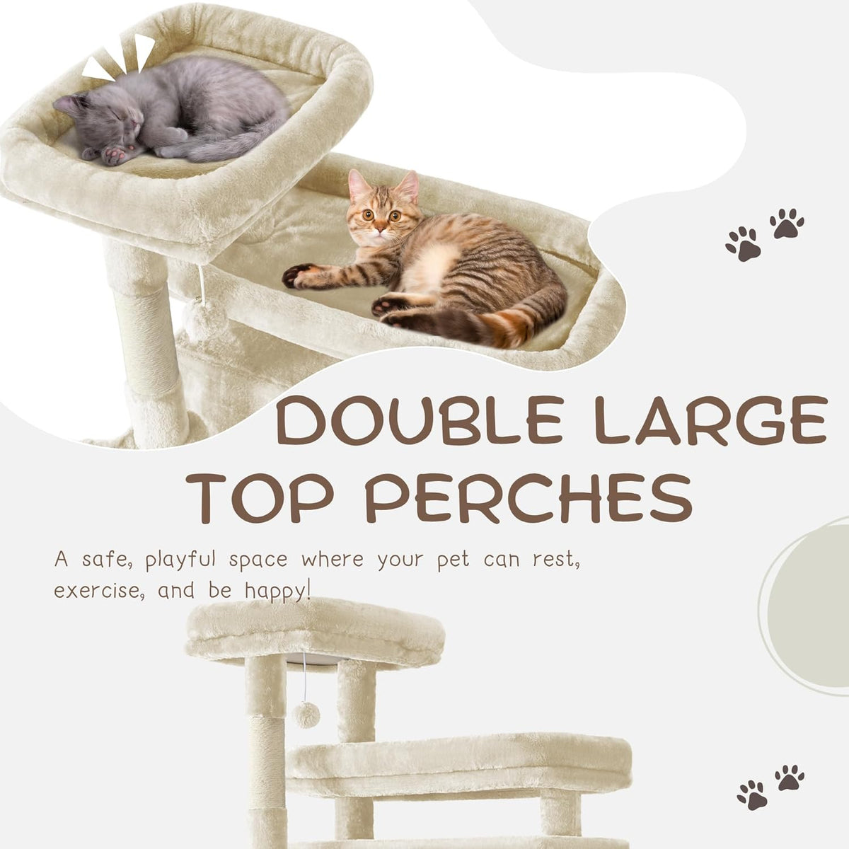 Cat Tree, 80-Inch Large Cat Tower with 9 Scratching Posts, 2 Perches, 2 Caves, 2 Basket, 2 Stairs
