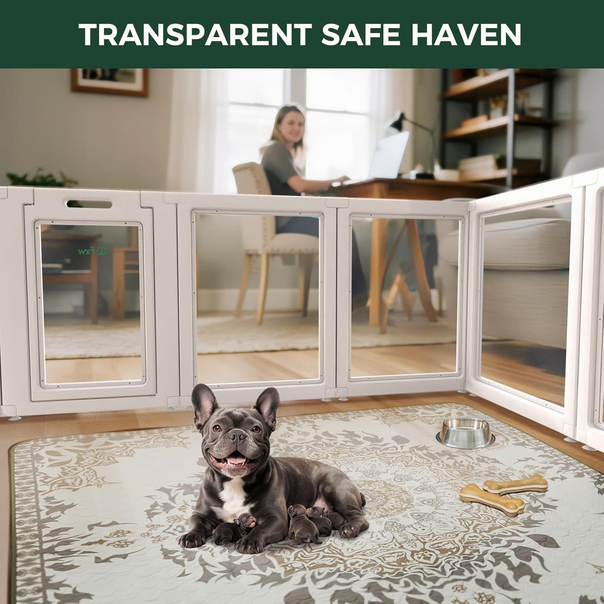 FXW AuraSpace Acrylic Indoor Unleashed Dog Playpen for Small and Medium Dogs, 30 Inch, 16 Panels