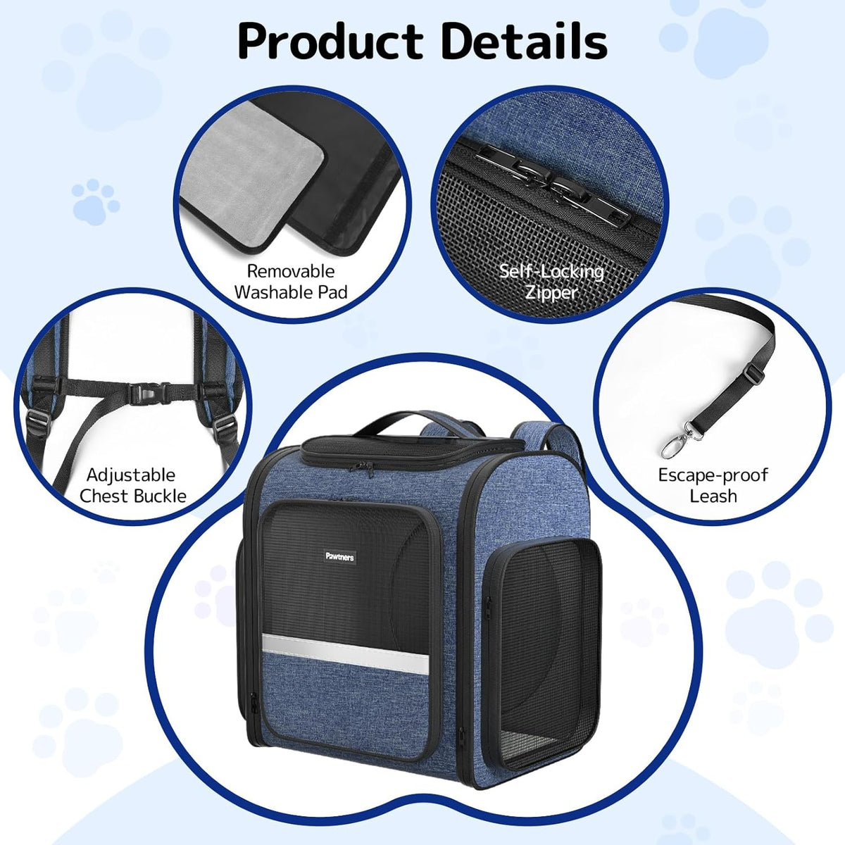 Pawtners Cat Carrier Backpacks Expandable Pet Backpack with Breathable Mesh, Pet Carrier Backpack