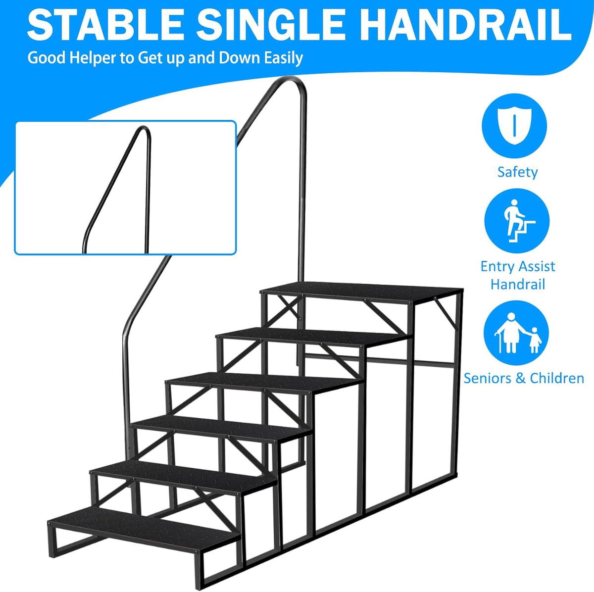 RV Stairs 6 Step Ladder, RV Steps Anti-Slip, Hot Tub Steps with Handrail, 660 lbs RV Ladder for 5th