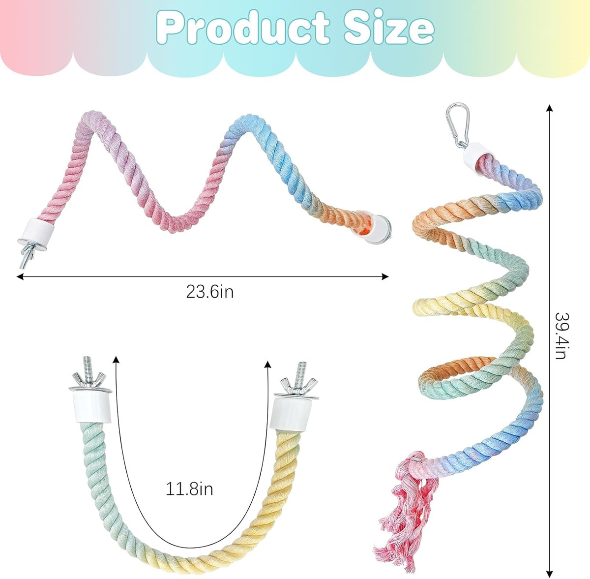 BNOSDM 3 Pcs Bird Rope Perches Gradient Colorful Bendable Climbing Rope Ladders Swings Toy Parakeet