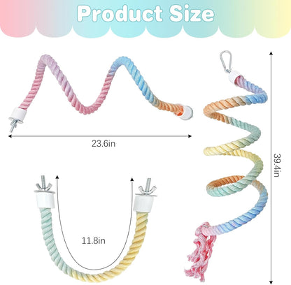 BNOSDM 3 Pcs Bird Rope Perches Gradient Colorful Bendable Climbing Rope Ladders Swings Toy Parakeet