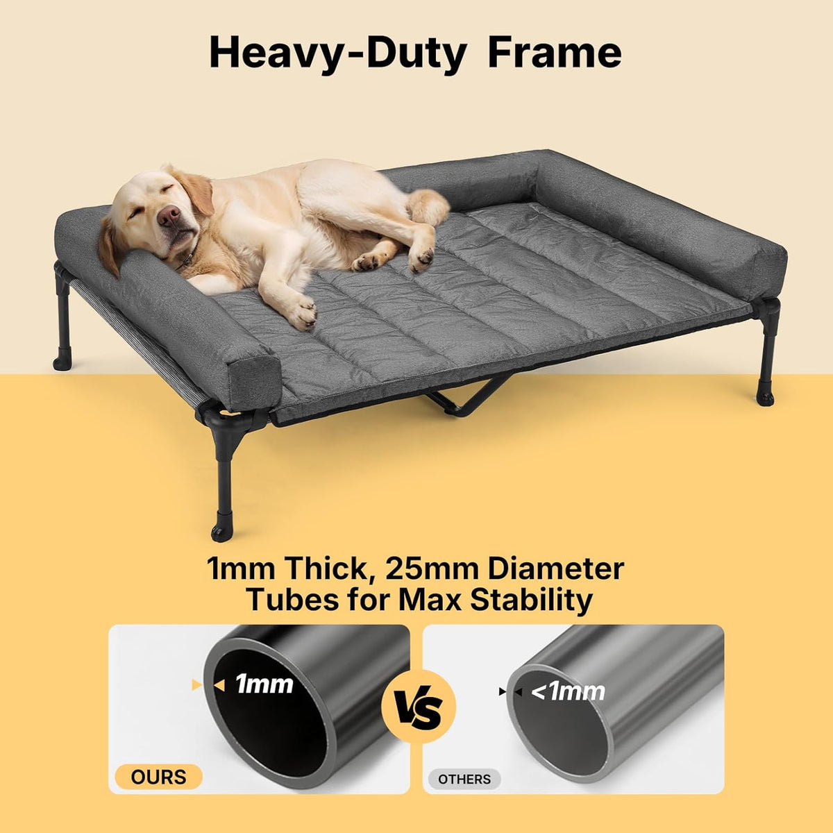 Veehoo Cooling Elevated Dog Bed Add Removable Waterproof Bolster Cushion Mat, Raised Pet Cot with