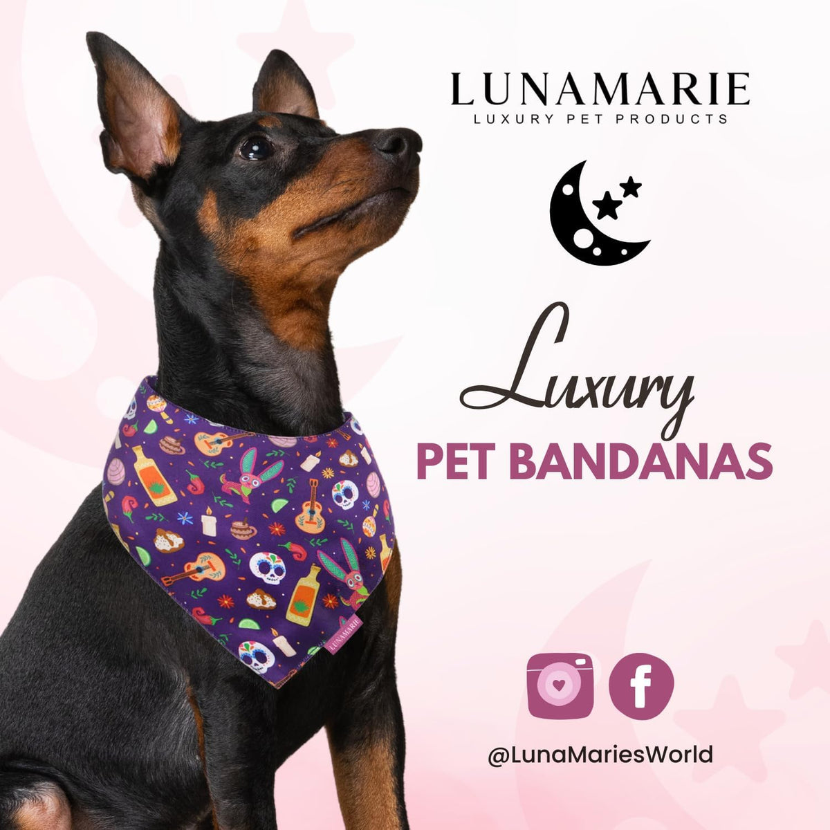 LunaMarie - Luxury Dog Bandanas - Dia De Los Muertos Design | Premium & Silky Poly Fabric | 100%
