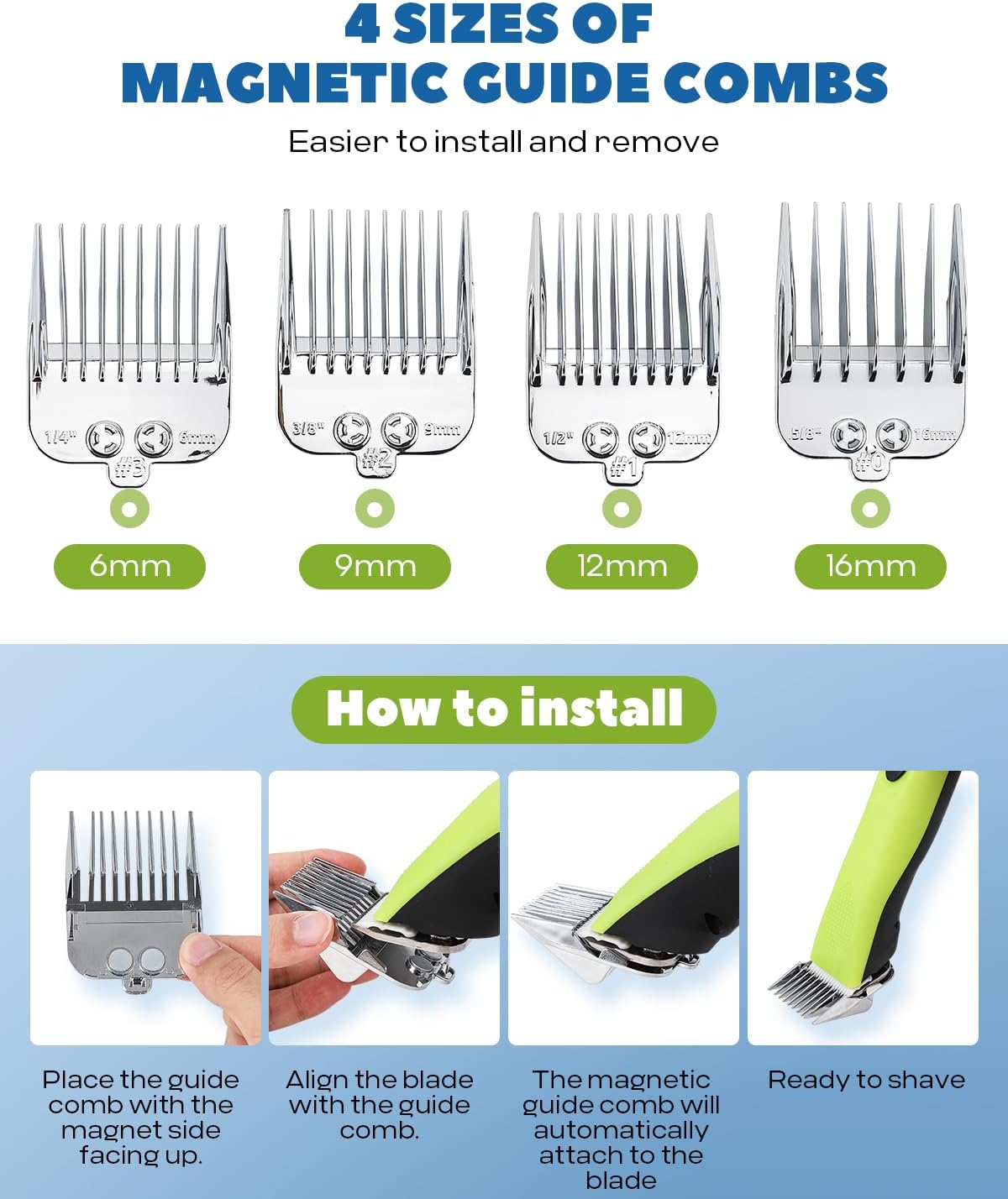 Cordless Horse Clippers, Professional Pet Grooming Clippers, 2 Speed Pet Trimmer with 4 Magnetic