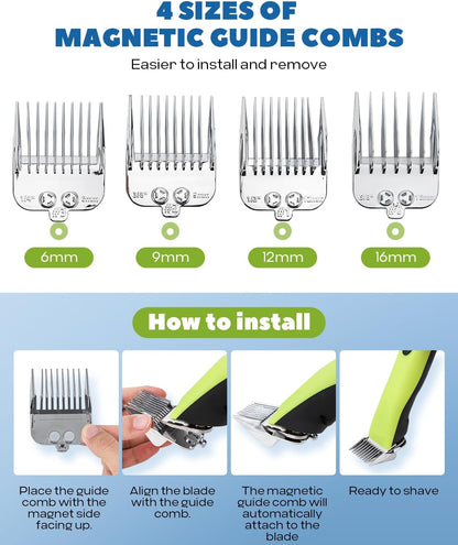 Cordless Horse Clippers, Professional Pet Grooming Clippers, 2 Speed Pet Trimmer with 4 Magnetic