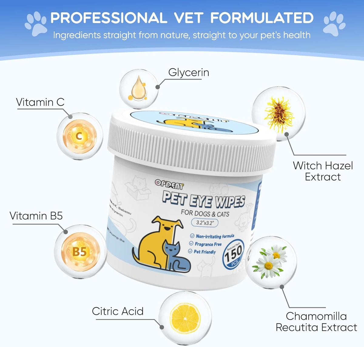 150Pcs Eyes Wipes for Dogs - Tear Stain Remover for Dogs - Dog Eye Cleaner, Eye Debris, Discharge