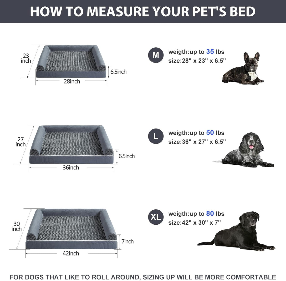BFPETHOME Dog Beds for Large Dogs, Orthopedic Dog Bed for Medium Large Dogs,Big Waterproof Couch