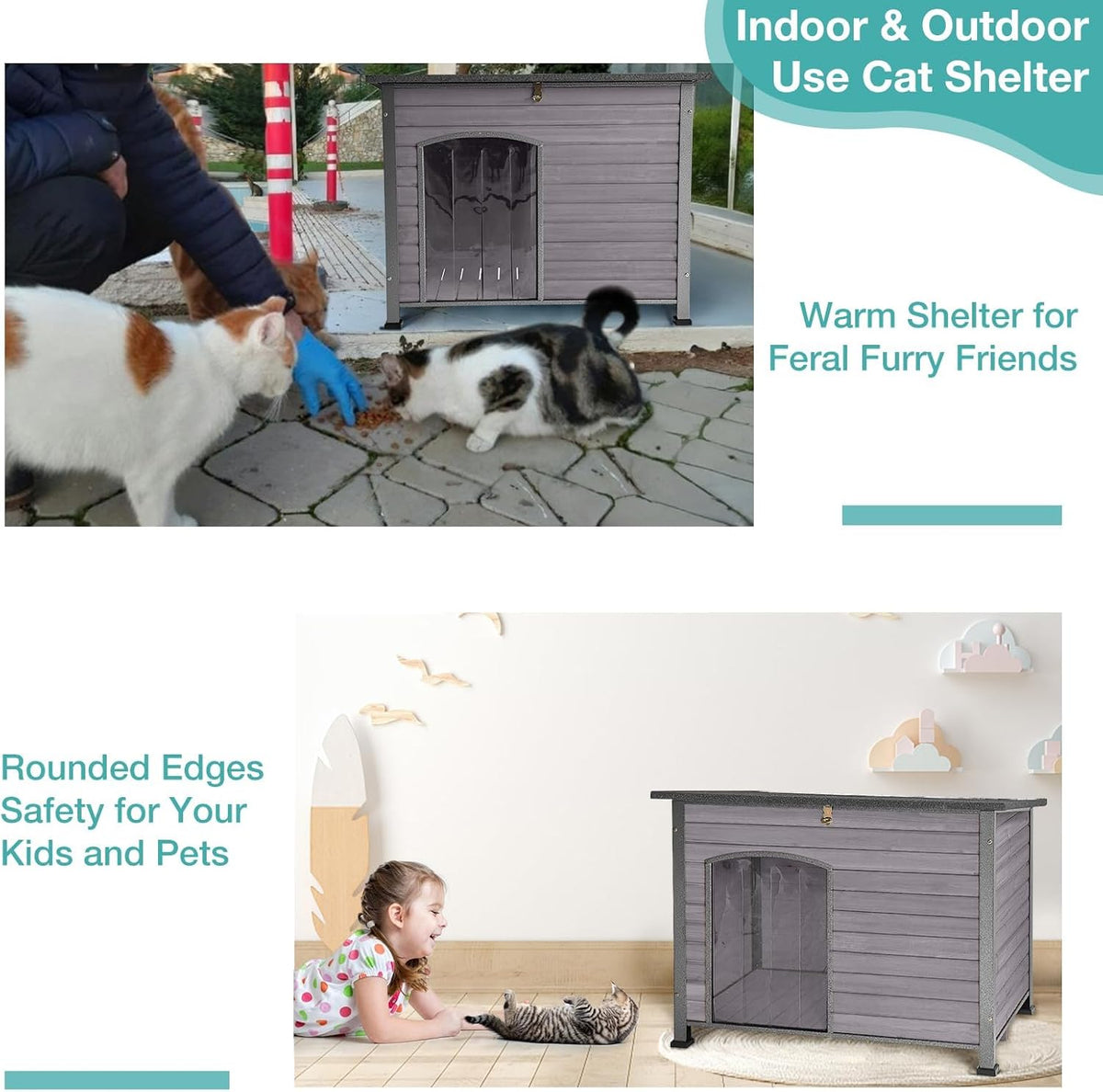 Indoor Outdoor Dog House,Anti-Chewing Iron Frame Dog Kennel,Wood Warm Pets Home,Weatherproof