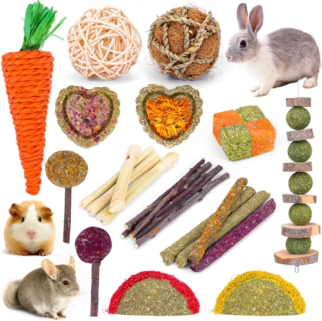 VESPRO Bunny Teys for Rabbits Hamster/Guinea Pig Toys Natural Timothy Hay Sticks chew Treats and