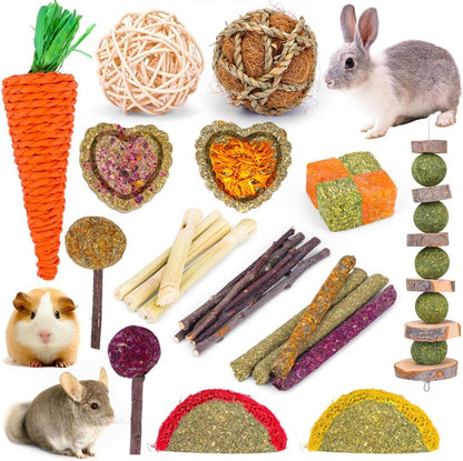 VESPRO Bunny Teys for Rabbits Hamster/Guinea Pig Toys Natural Timothy Hay Sticks chew Treats and