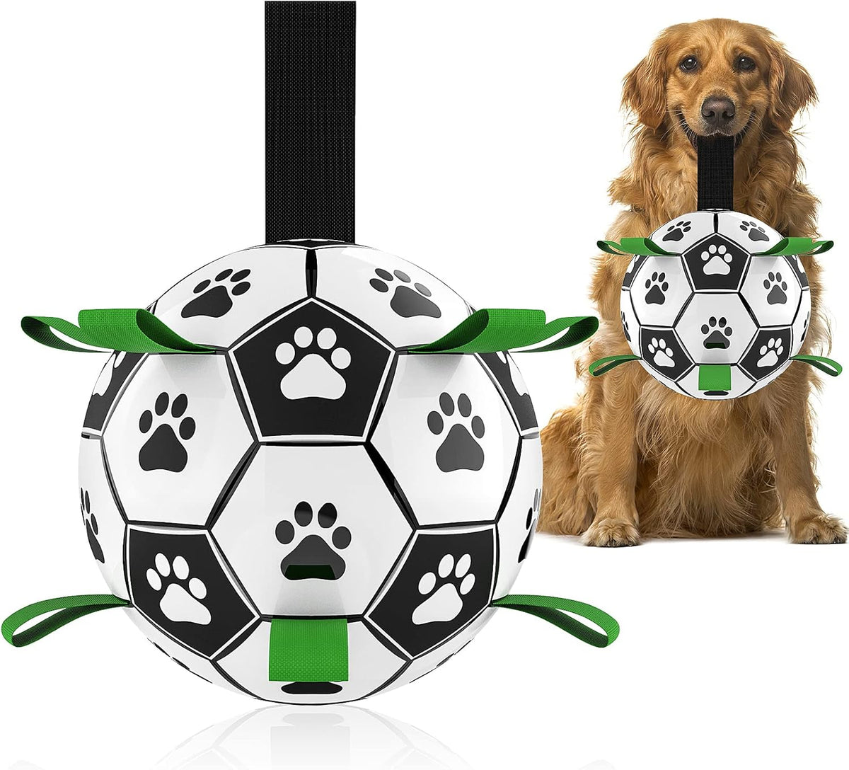 QDAN Dog Toys, Soccer Ball with Straps, World Cup Interactive Toys for Tug of War, Puppy Birthday