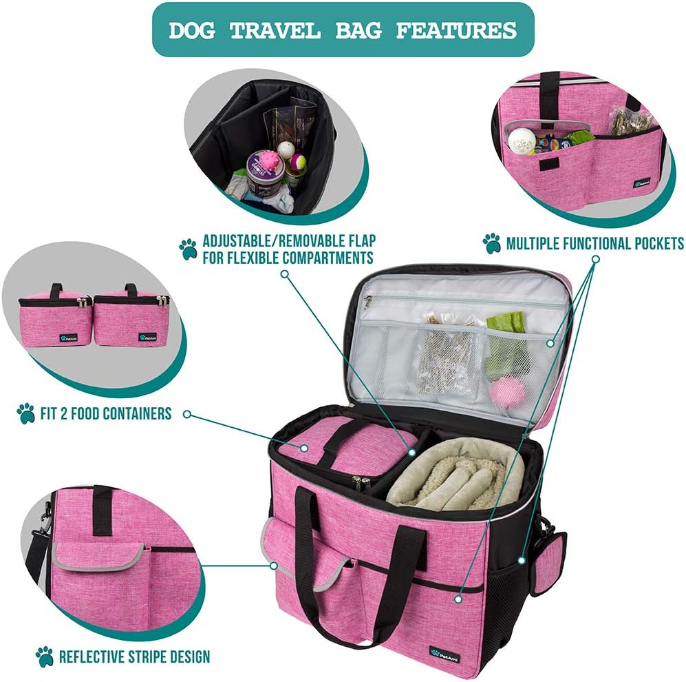 PetAmi Dog Travel Bag - Travel Pet Organizer with Food Container and Bowls, Perfect for Weekend