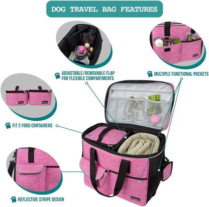 PetAmi Dog Travel Bag - Travel Pet Organizer with Food Container and Bowls, Perfect for Weekend