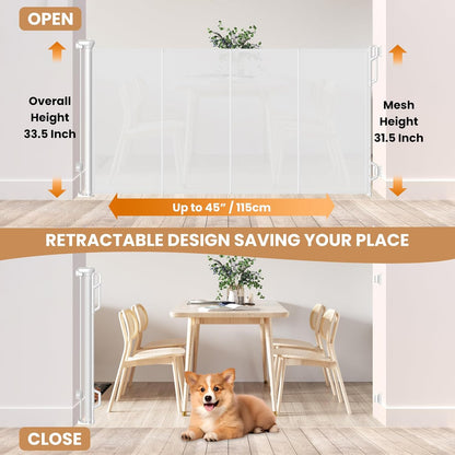 Reinforced Retractable Baby Gate or Mesh Dog Gate,Easy to Use for Stairs, Doorways, Hallways
