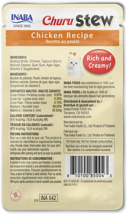 INABA Churu Stew for Cats, Creamy Broth Gelée with Shredded Chicken Topper/Treat Pouch with Vitamin