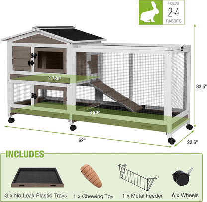 GUTINNEEN Rabbit Cage Indoor Bunny Hutch with Chew-Proof Ramp - 2 Story Guinea Pig Cages Outdoor