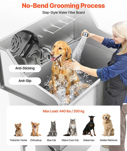 VEVOR Professional 304 Stainless Steel Dog Bathing Station, 50 inch Pet Grooming Tub w/Anti-Slip