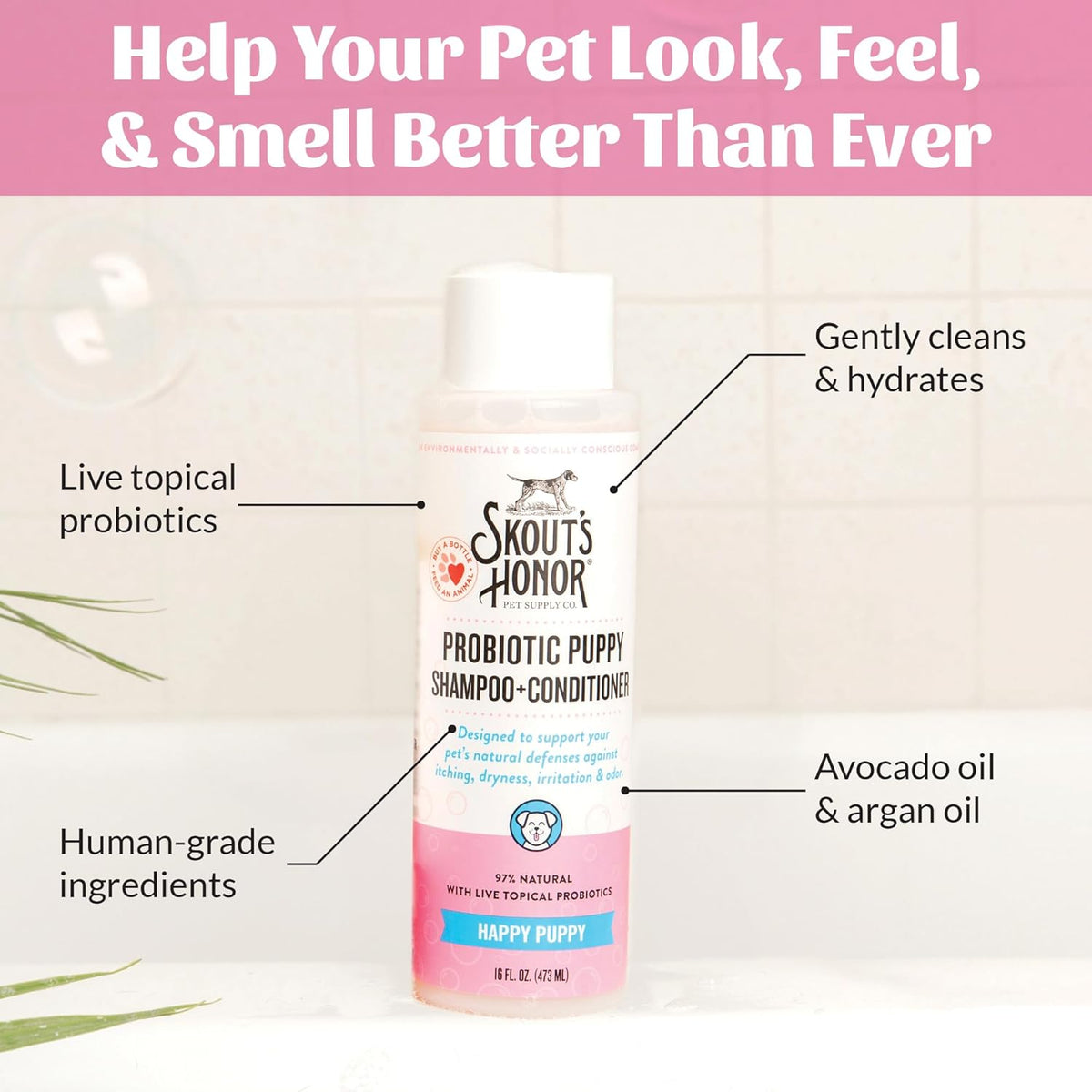 Skout's Honor Probiotic Dog Shampoo & Conditioner with Avocado Oil & Omega-3s, 97% Natural, Paraben