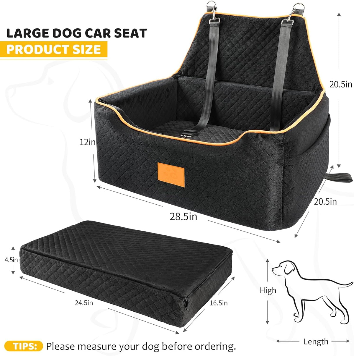 Dog Car Seat for Large/Medium Dog, Booster Seat for Dogs Under 55Lbs or 2 Small, Detachable and