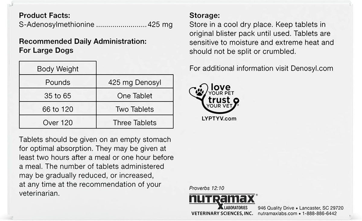 Nutramax Laboratories Denosyl Liver and Brain Health Supplement for Large Dogs, With