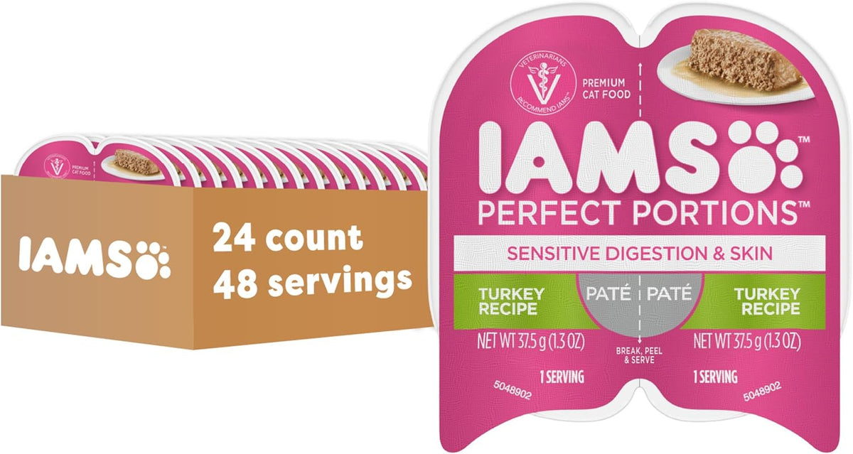 IAMS Perfect Portions Sensitive Digestion & Skin Adult Wet Cat Food Pate, Turkey Recipe, 2.6 oz.