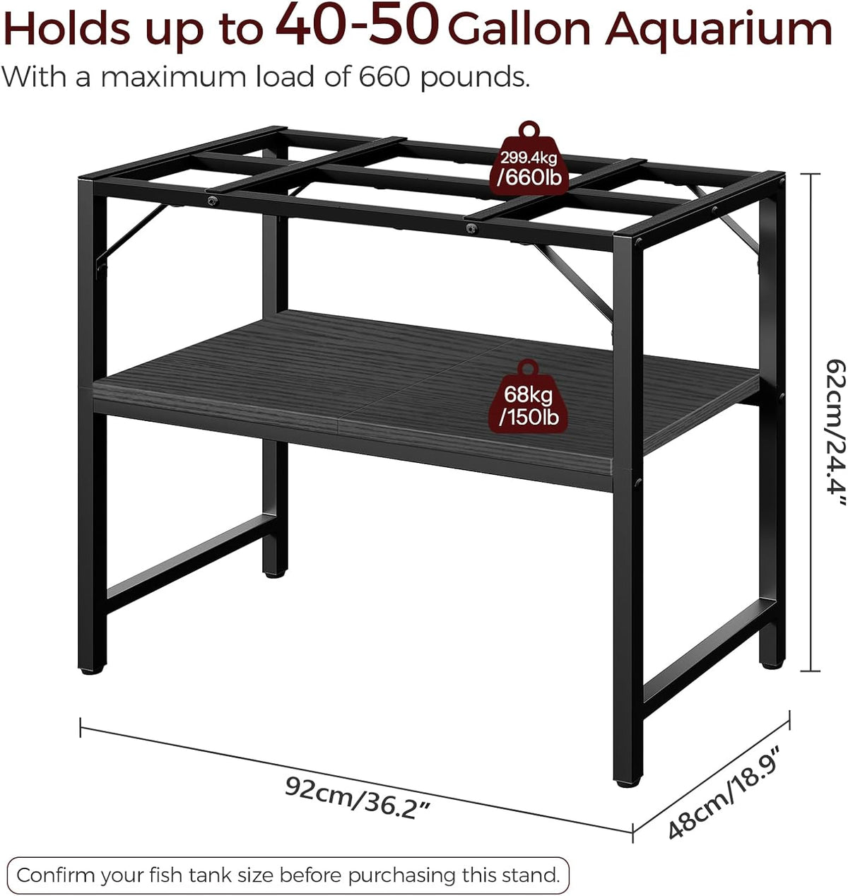 40-50 Gallon Fish Tank Stand, Aquarium Stand with 2-Tier Storage Shelves, Heavy Duty Breeder Turtle