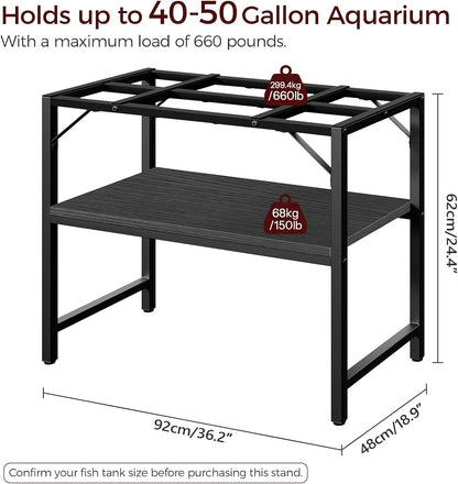 40-50 Gallon Fish Tank Stand, Aquarium Stand with 2-Tier Storage Shelves, Heavy Duty Breeder Turtle