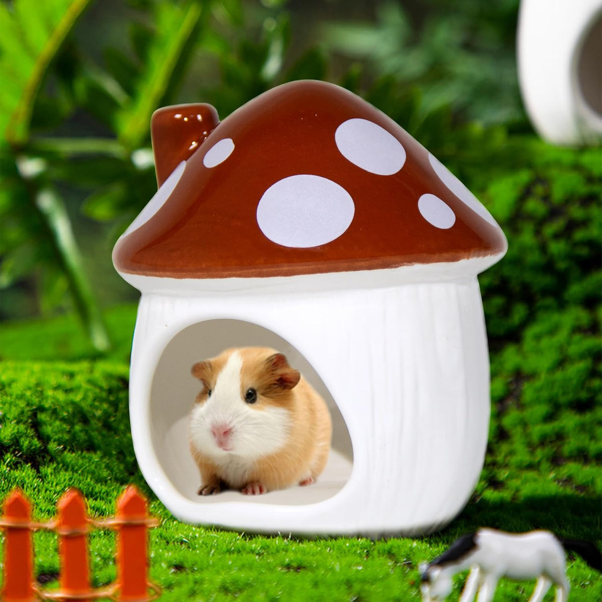 Ceramic Mushroom Hamster Hideout - Hamster Habitat for Hamsters Chinchillas Hedgehogs and Gerbils