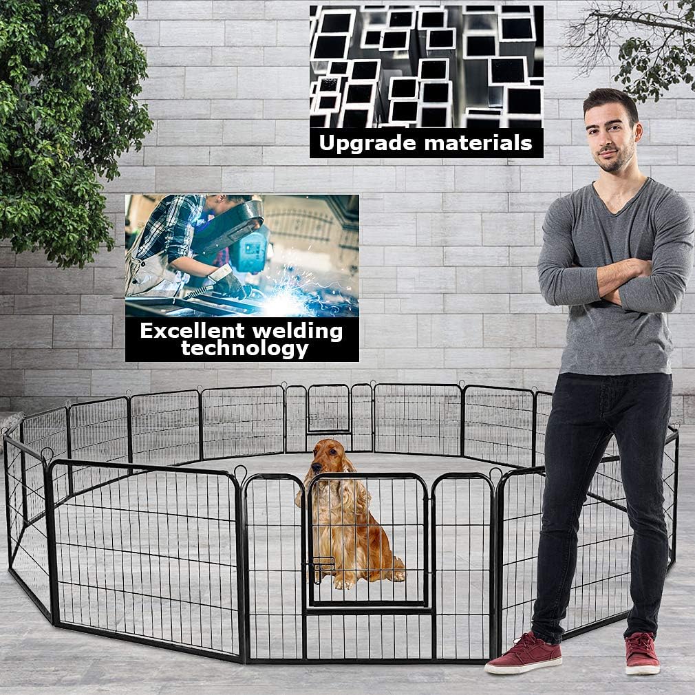 BestPet Dog Playpen Indoor 32 inch 16 Panels Metal Dog Pen Pet Dog Fence Outdoor Exercise Pen with