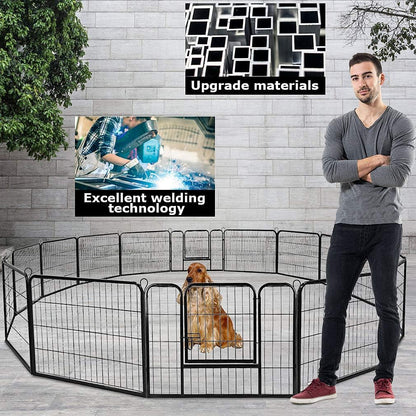 BestPet Dog Playpen Indoor 32 inch 16 Panels Metal Dog Pen Pet Dog Fence Outdoor Exercise Pen with
