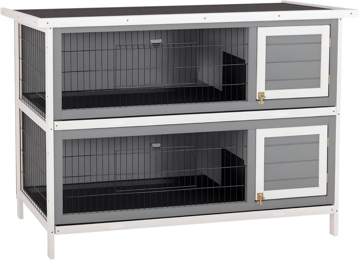 PawHut 54" 2-Story Large Rabbit Hutch Bunny Cage Wooden Pet House Small Animal Habitat with