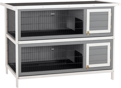 PawHut 54" 2-Story Large Rabbit Hutch Bunny Cage Wooden Pet House Small Animal Habitat with