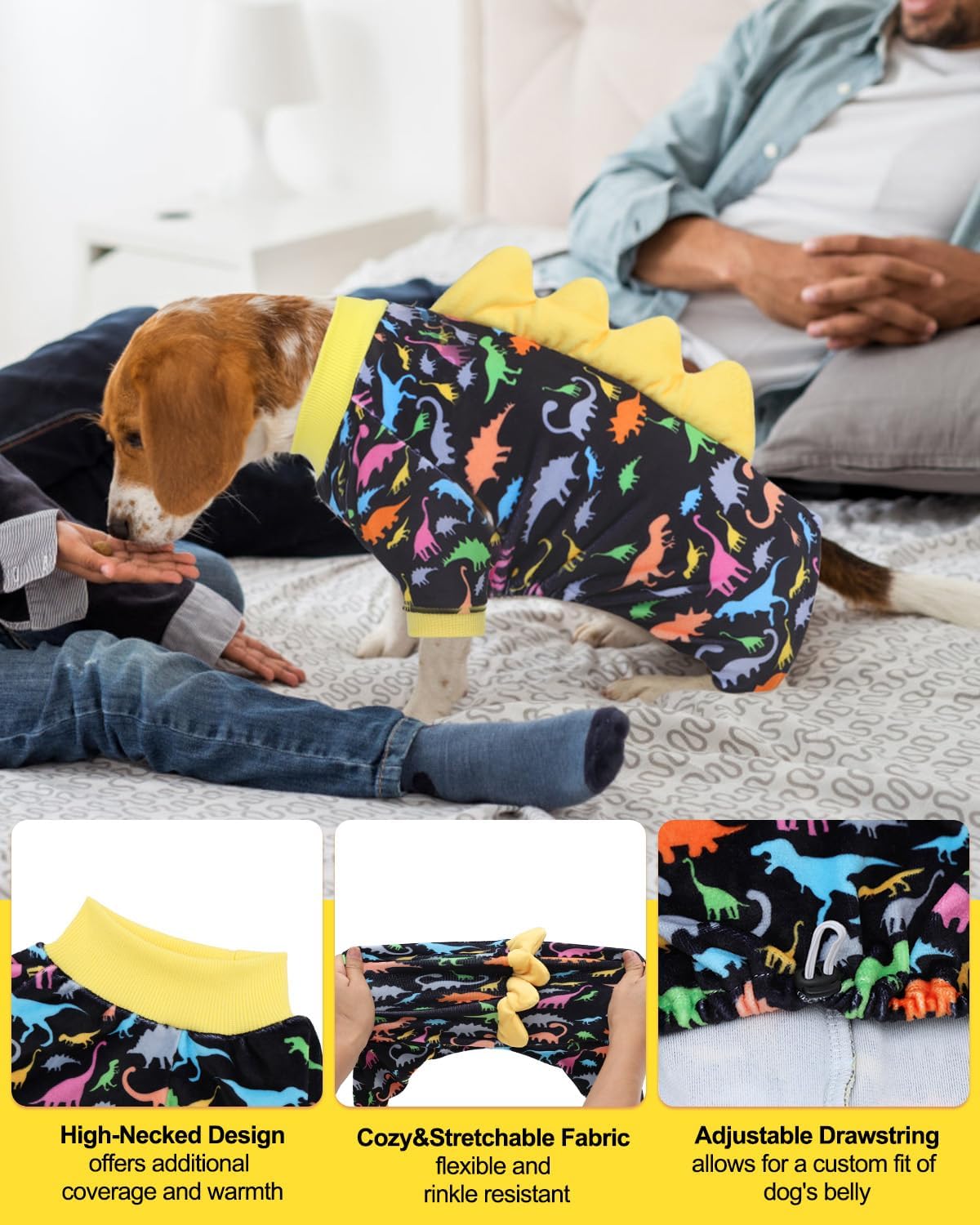 CuteBone Dinosaur Costume Dog Pajamas, Stretchy Spandex Crystal Velvet Sleepwear Coat for Small