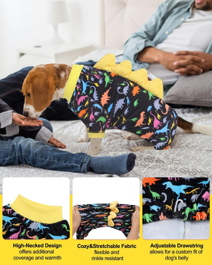 CuteBone Dinosaur Costume Dog Pajamas, Stretchy Spandex Crystal Velvet Sleepwear Coat for Small