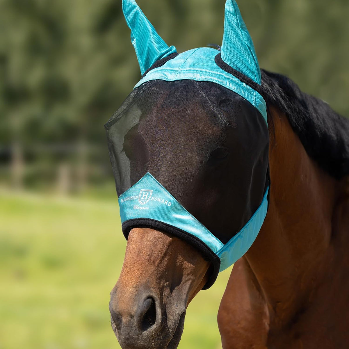Harrison Howard Pro Luminous Horse Half Face Fly Mask Large Eye Space with Ears UV Protection for