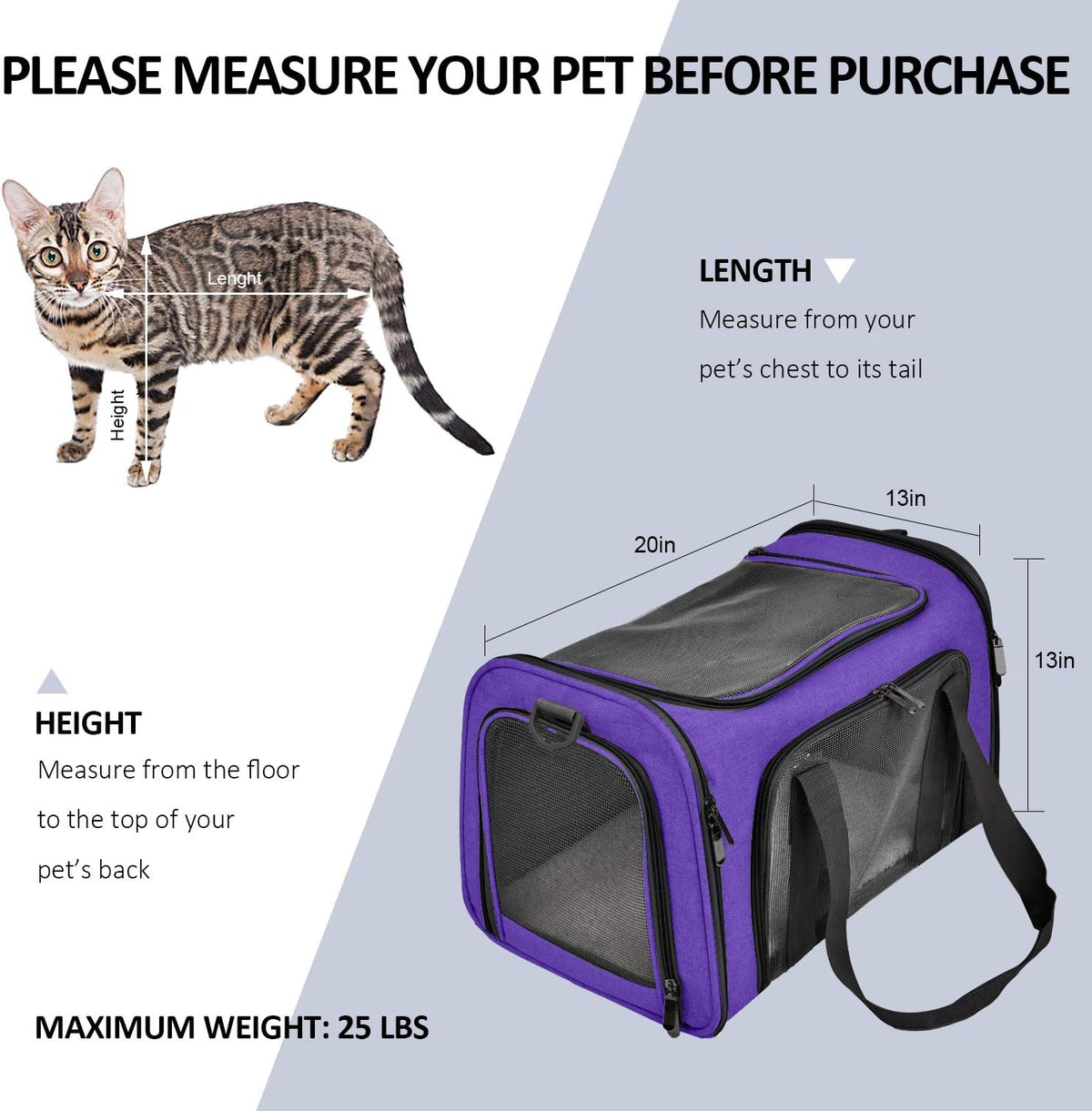Large Cat Carriers Dog Carrier Pet Carrier for Large Cats Dogs Puppies up to 25Lbs, Big Dog Carrier