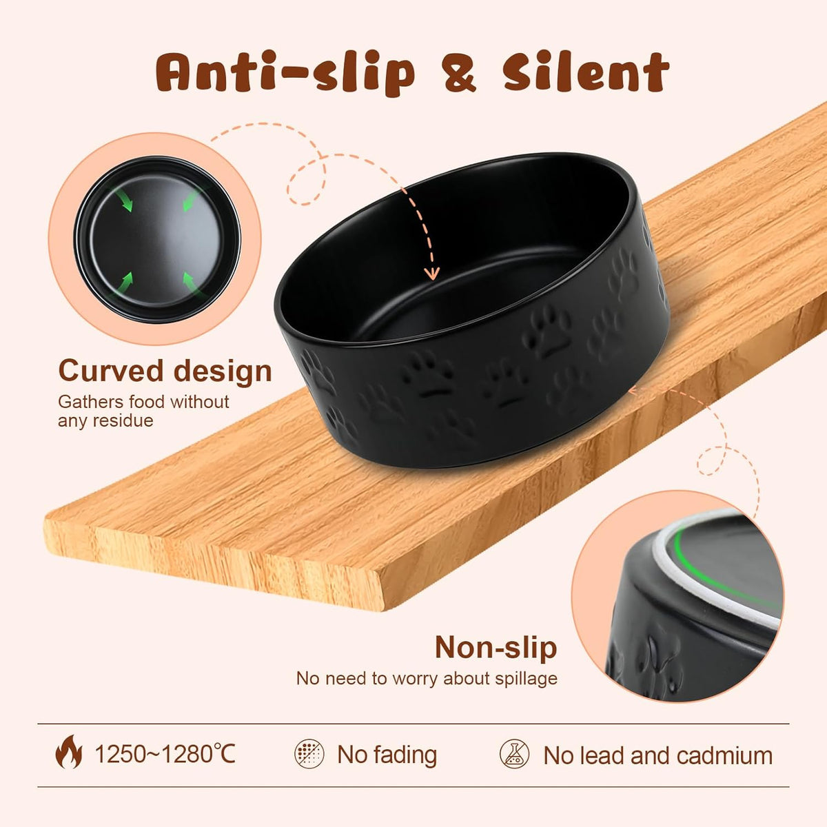 SPUNKYJUNKY Ceramic Elevated Dog Bowl Set with Acacia Wood Stand for Food and Water for Small
