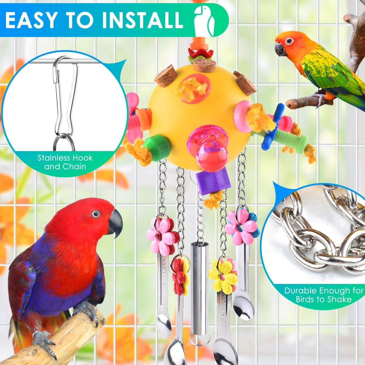 KATUMO Bird Toys Pull Spoons Colorful Acrylic Stick Toys Parrot Chew Toy for Amazon Parrot, African