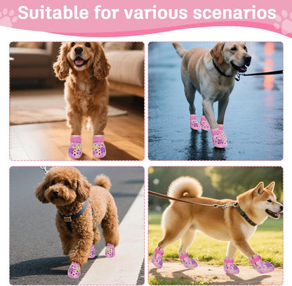 Dog Shoes for Hot Pavement, Adjustable Magic Tape Boots for Small, Medium & Large Dogs, Anti-Slip