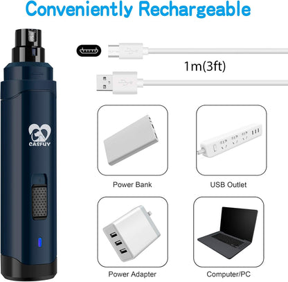 Casfuy Dog Nail Grinder Upgraded - Professional 2-Speed Electric Rechargeable Pet Nail Trimmer
